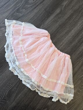 Shirley Temple Pink Layered Tulle Skirt with Lace Trim Medium